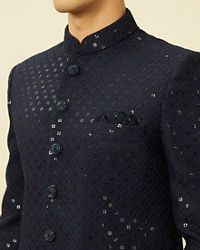 Manyavar Men Violet Blue Diamond Patterned Sequined Suit