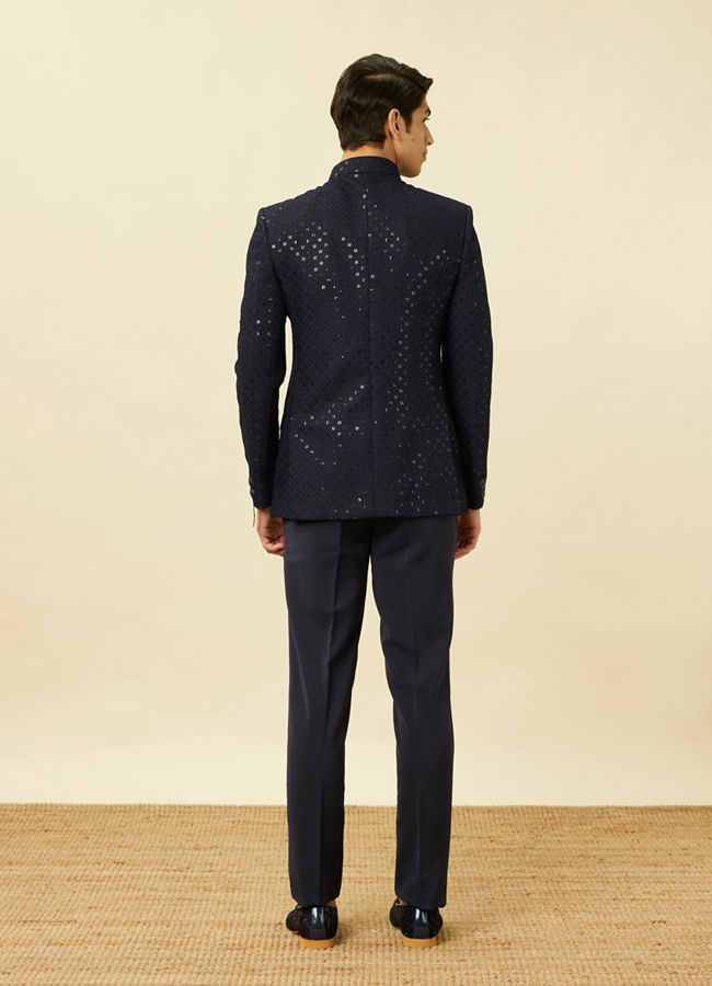 Manyavar Men Violet Blue Diamond Patterned Sequined Suit