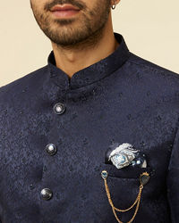 Manyavar Men Dark Blue Bel Buti Patterned Jodhpuri Suit