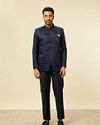 alt message - Manyavar Men Dark Blue Bel Buti Patterned Jodhpuri Suit image number 3