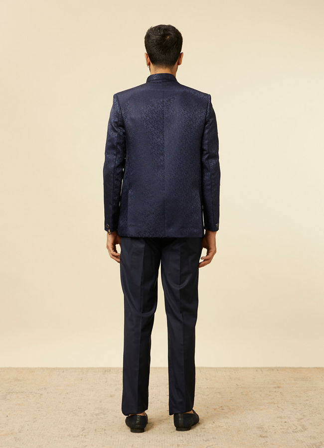 Manyavar Men Dark Blue Bel Buti Patterned Jodhpuri Suit