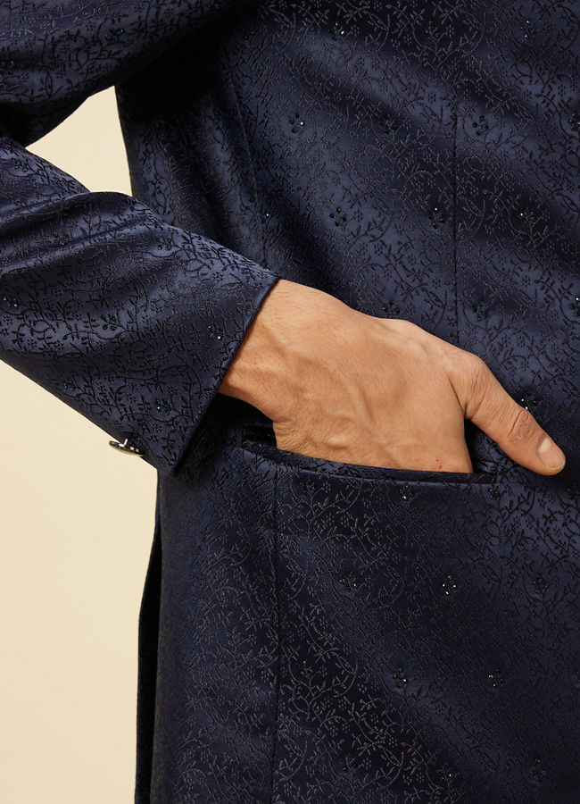 Manyavar Men Dark Blue Bel Buti Patterned Jodhpuri Suit