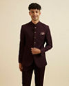 Wine Bel Buti Patterned Jodhpuri Set