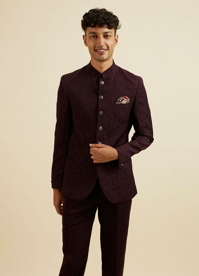 Buy Wine Bel Buti Patterned Jodhpuri Set Online in India Manyavar Suit Set for Men