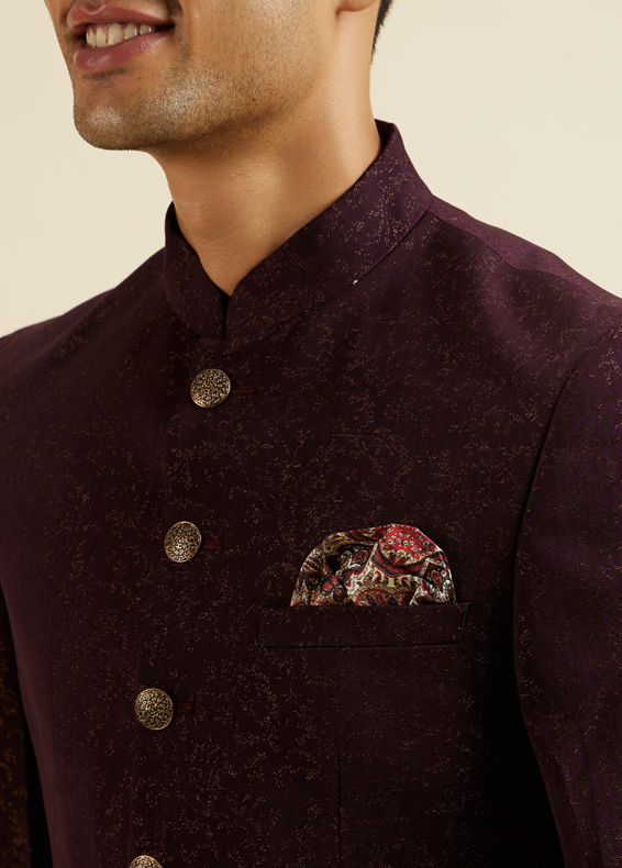 Manyavar Men Wine Bel Buti Patterned Jodhpuri Set