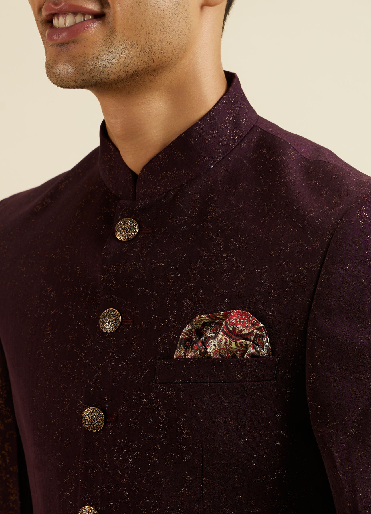 Manyavar Men Wine Bel Buti Patterned Jodhpuri Set