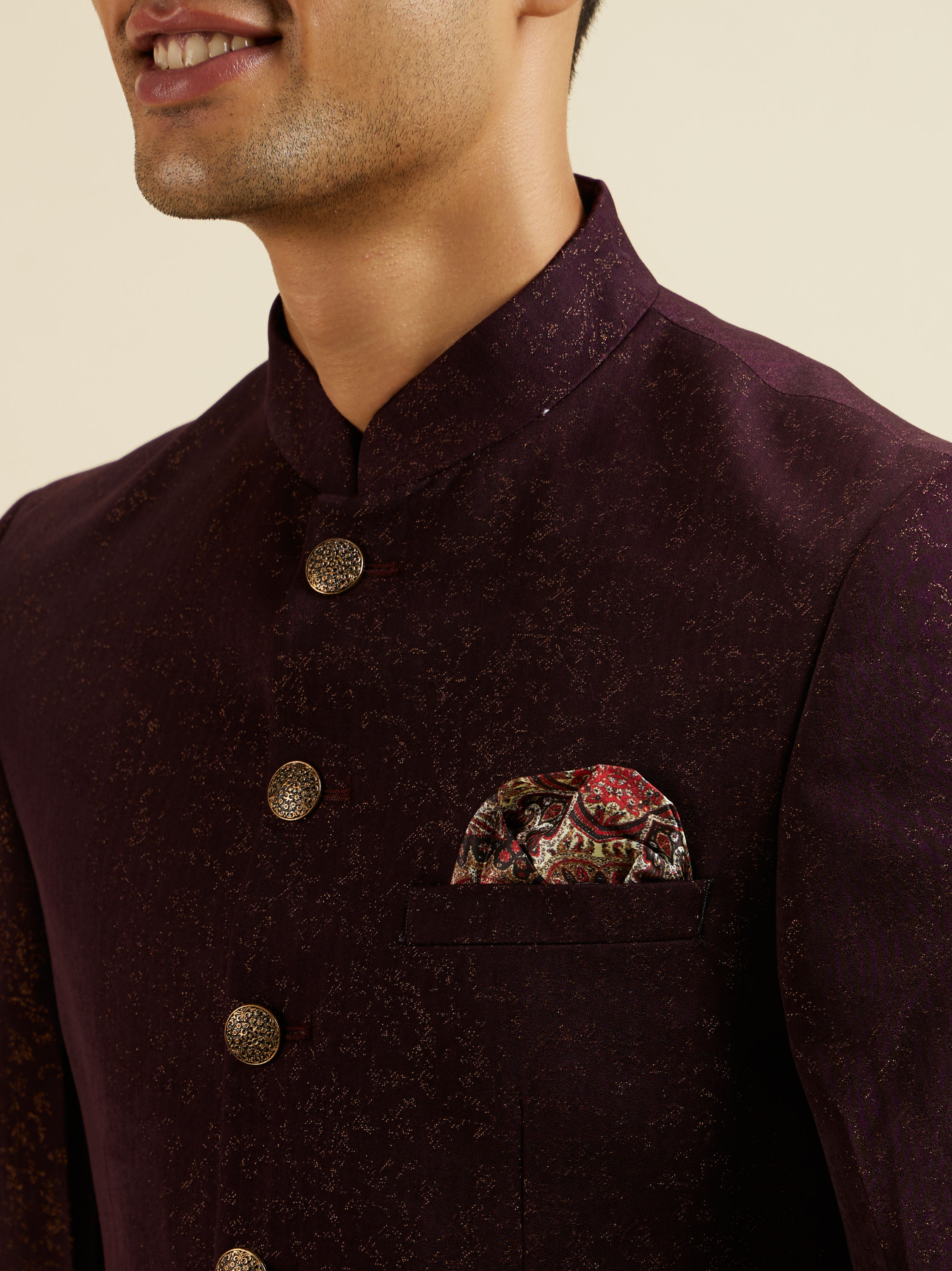 Manyavar Men Wine Bel Buti Patterned Jodhpuri Set