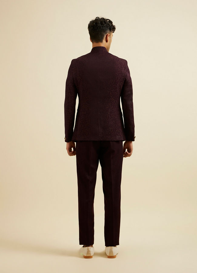 Manyavar Men Wine Bel Buti Patterned Jodhpuri Set