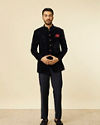 Manyavar Men Dark Blue Rhinestone Embellished Suit