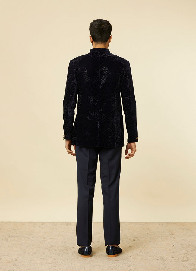 Manyavar Men Dark Blue Rhinestone Embellished Suit
