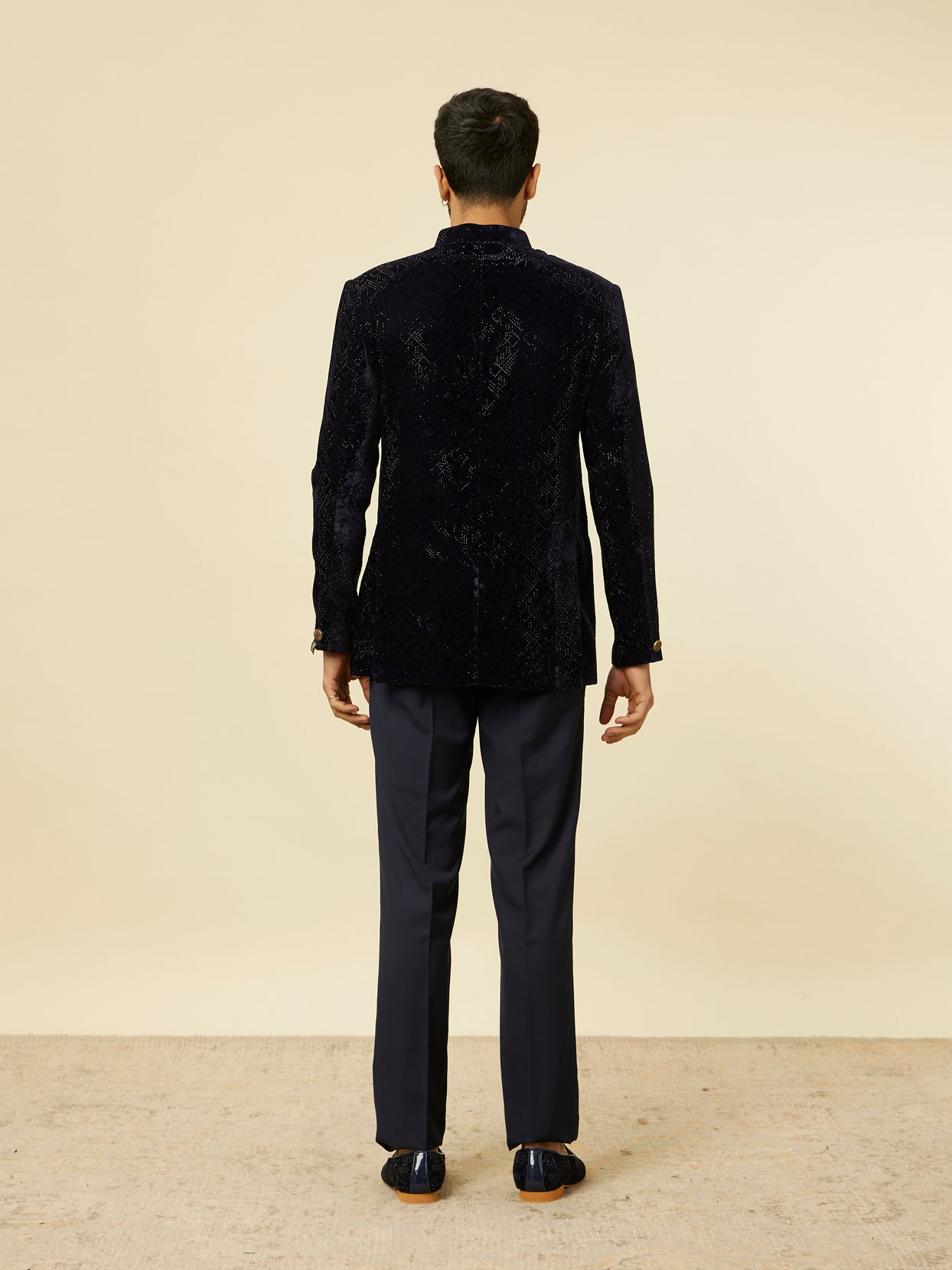 Manyavar Men Dark Blue Rhinestone Embellished Suit