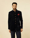 alt message - Manyavar Men Dark Blue Rhinestone Embellished Suit image number 0