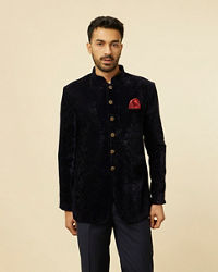 Manyavar Men Dark Blue Rhinestone Embellished Suit