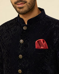 Manyavar Men Dark Blue Rhinestone Embellished Suit