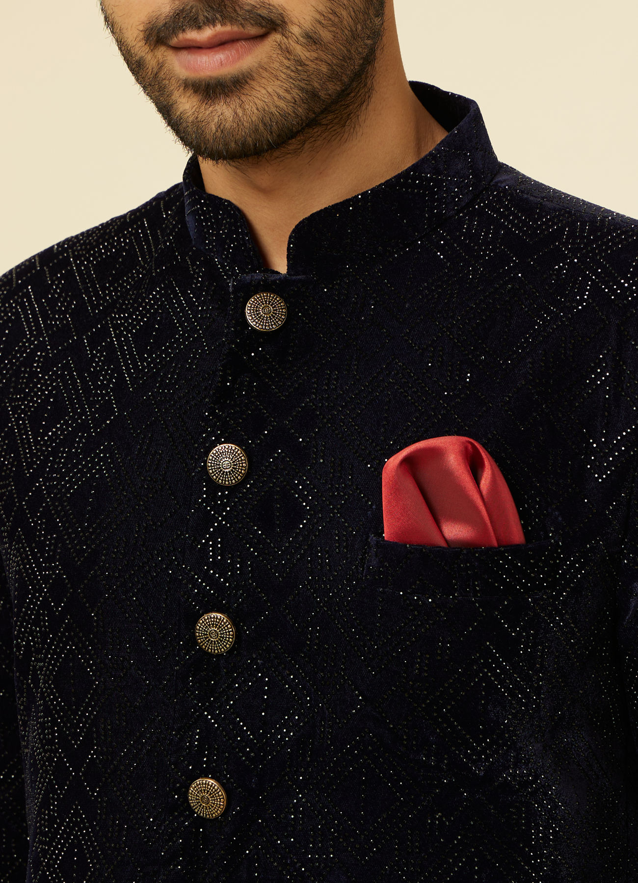 Manyavar Men Dark Blue Rhinestone Embellished Suit