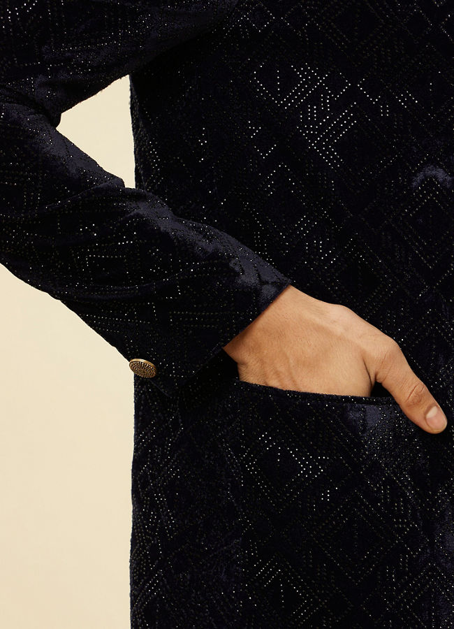 Manyavar Men Dark Blue Rhinestone Embellished Suit