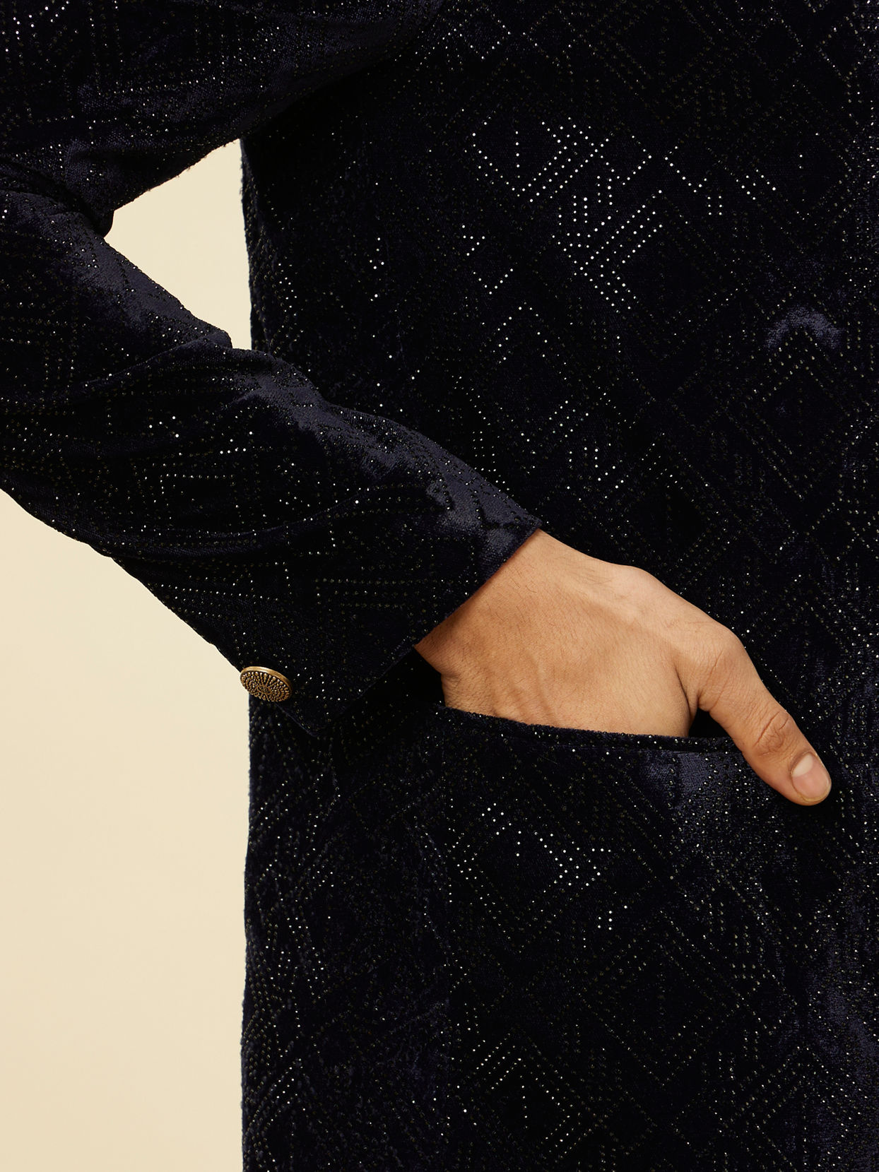 Manyavar Men Dark Blue Rhinestone Embellished Suit