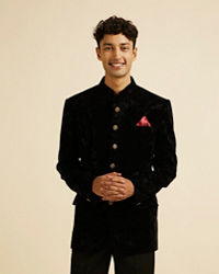 Manyavar Men Black Rhinestone Embellished Jodhpuri Suit