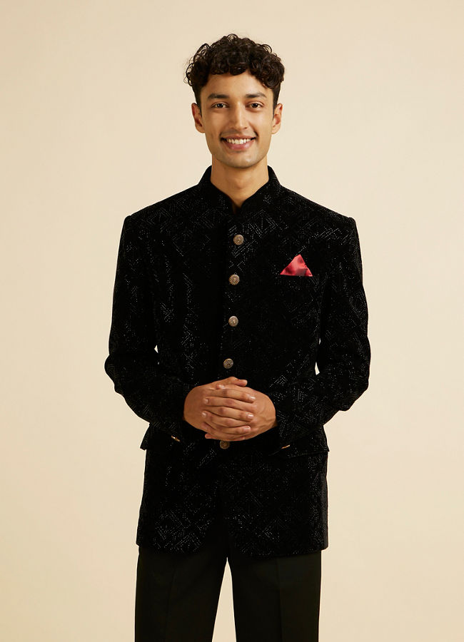 alt message - Manyavar Men Black Rhinestone Embellished Jodhpuri Suit image number 0