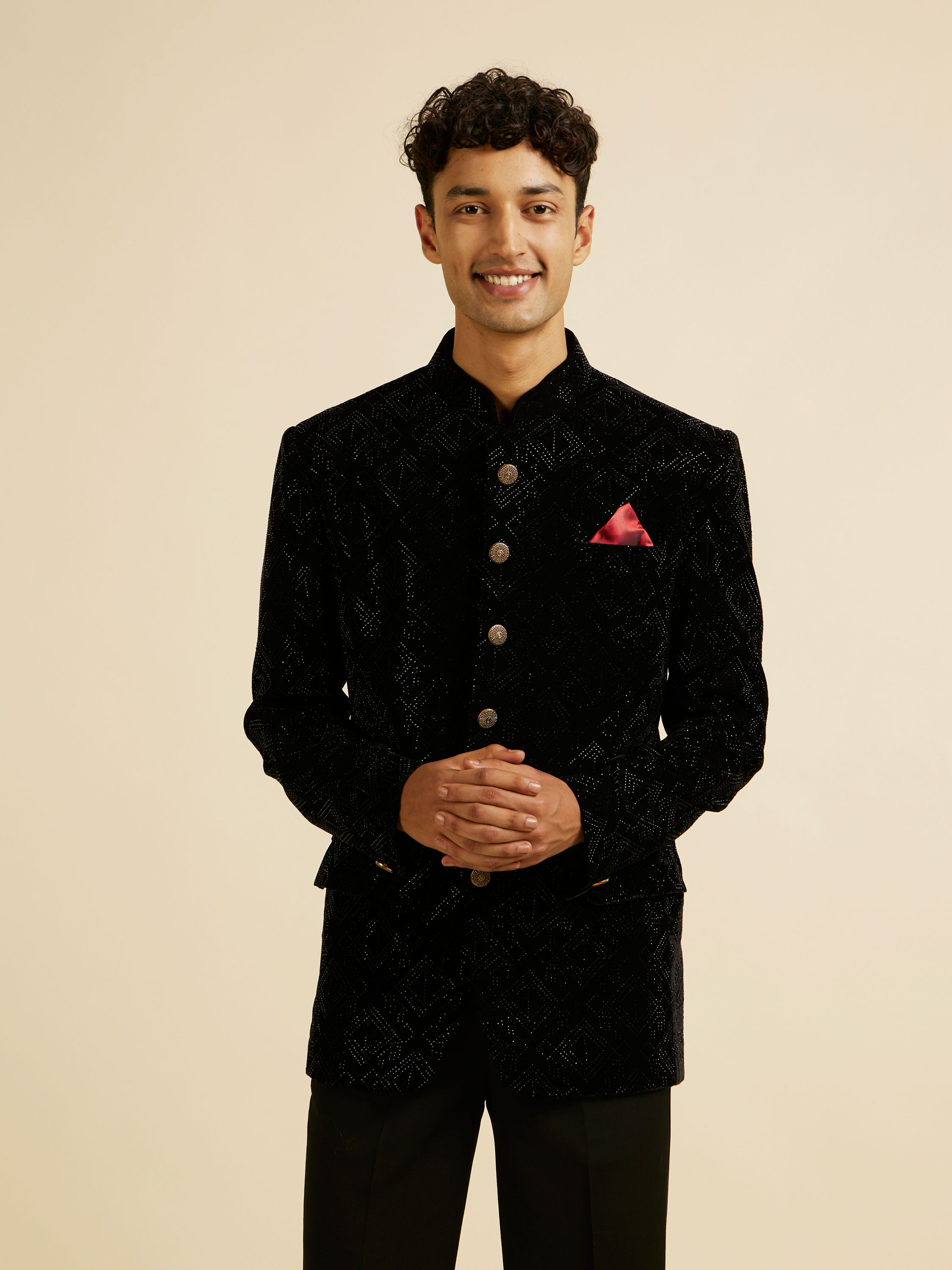 Manyavar Men Black Rhinestone Embellished Jodhpuri Suit