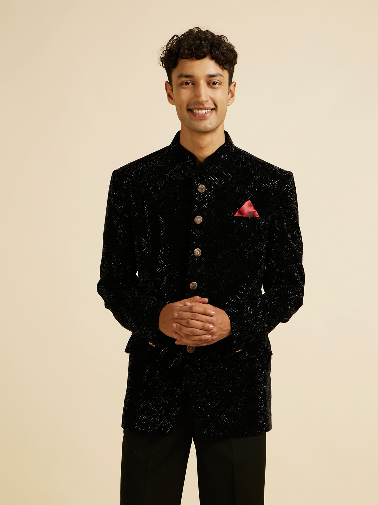 alt message - Manyavar Men Black Rhinestone Embellished Jodhpuri Suit image number 0