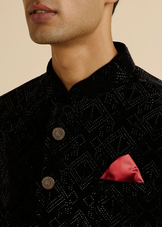 Manyavar Men Black Rhinestone Embellished Jodhpuri Suit