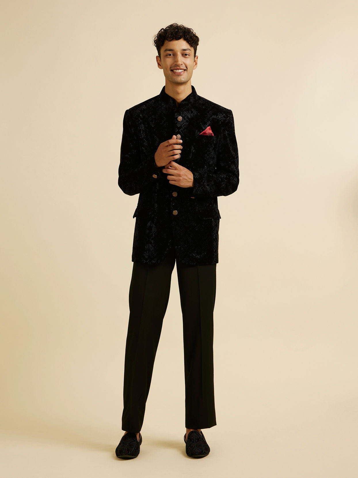 Manyavar Men Black Rhinestone Embellished Jodhpuri Suit