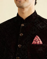 Manyavar Men Wine Rhinestone Embellished Jodhpuri Suit