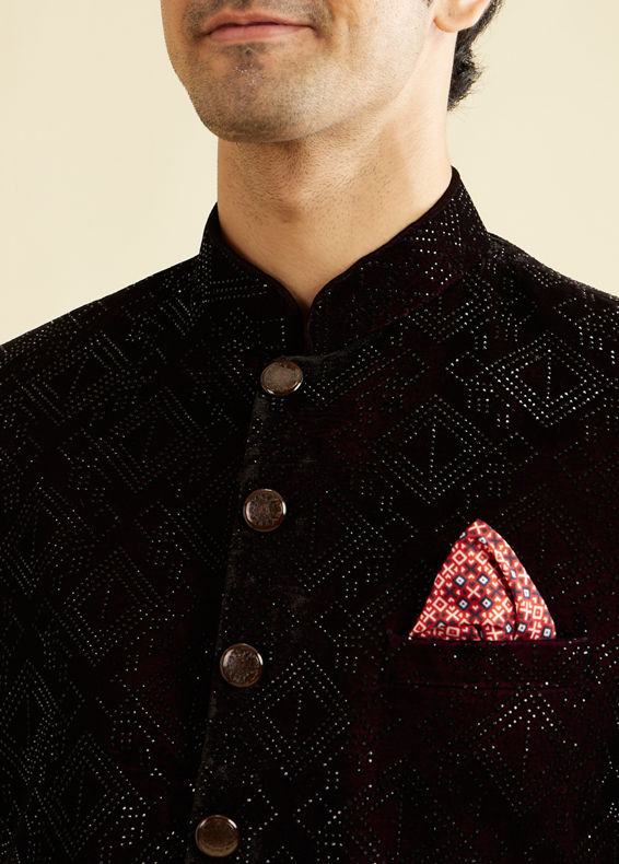 Manyavar Men Wine Rhinestone Embellished Jodhpuri Suit