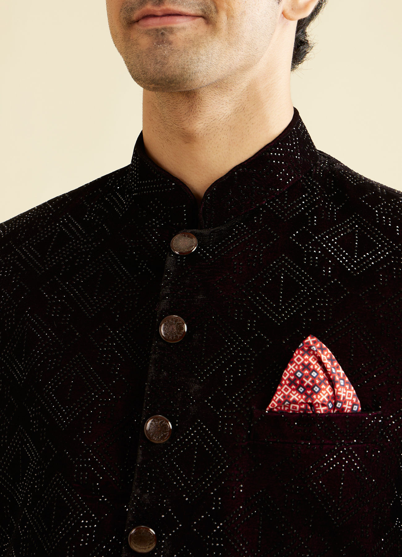 Manyavar Men Wine Rhinestone Embellished Jodhpuri Suit