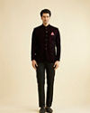 Manyavar Men Wine Rhinestone Embellished Jodhpuri Suit