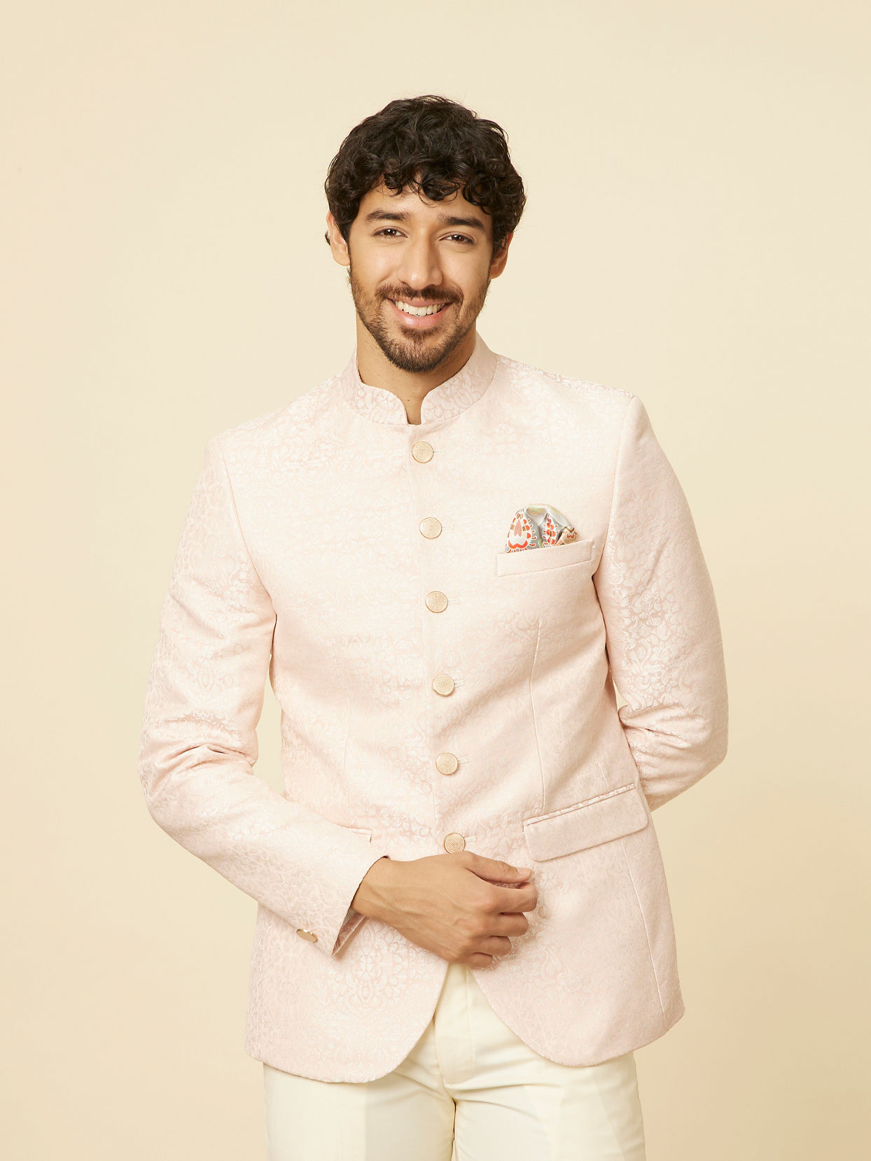 alt message - Manyavar Men Soft Pink Jodhpuri Suit image number 0