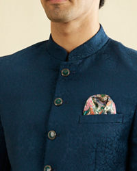 Manyavar Men Teal Blue Jodhpuri Suit with Imperial Patterns