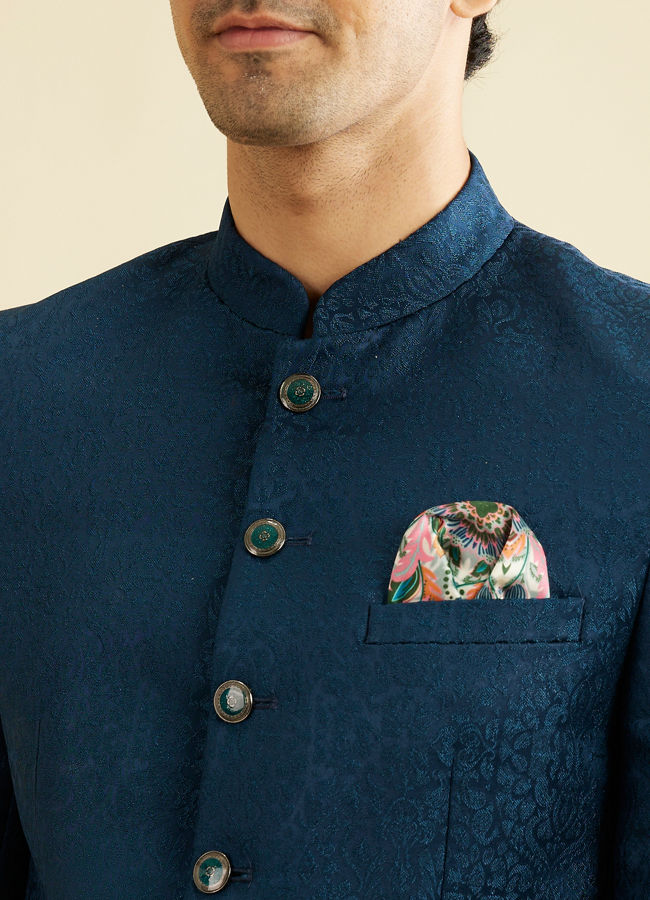 Manyavar Men Teal Blue Jodhpuri Suit with Imperial Patterns