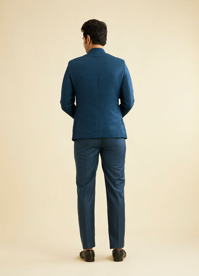 Manyavar Men Teal Blue Jodhpuri Suit with Imperial Patterns