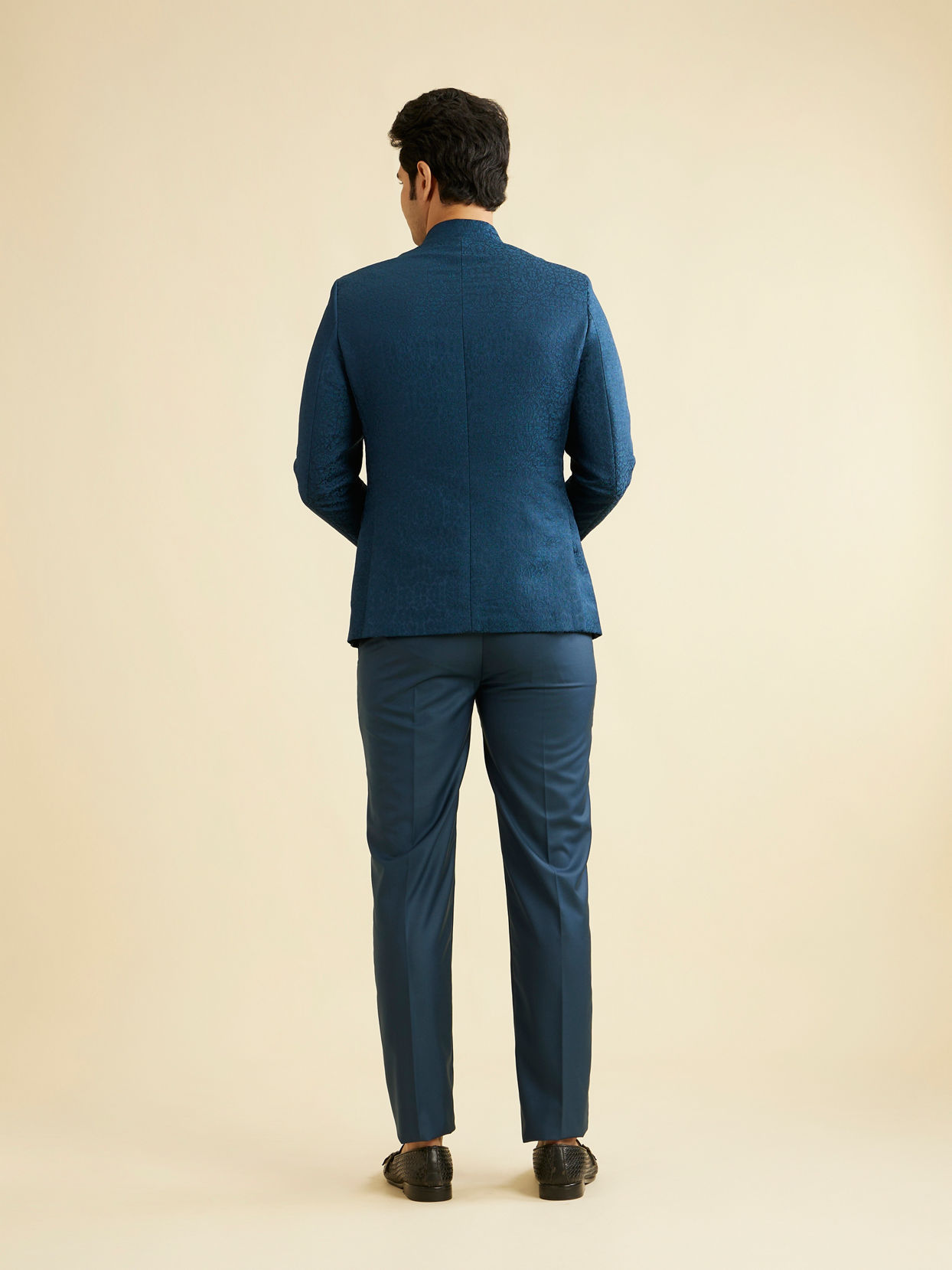 Manyavar Men Teal Blue Jodhpuri Suit with Imperial Patterns