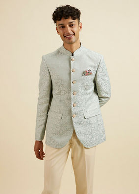 alt message - Manyavar Men Light Blue Jodhpuri Suit image number 0