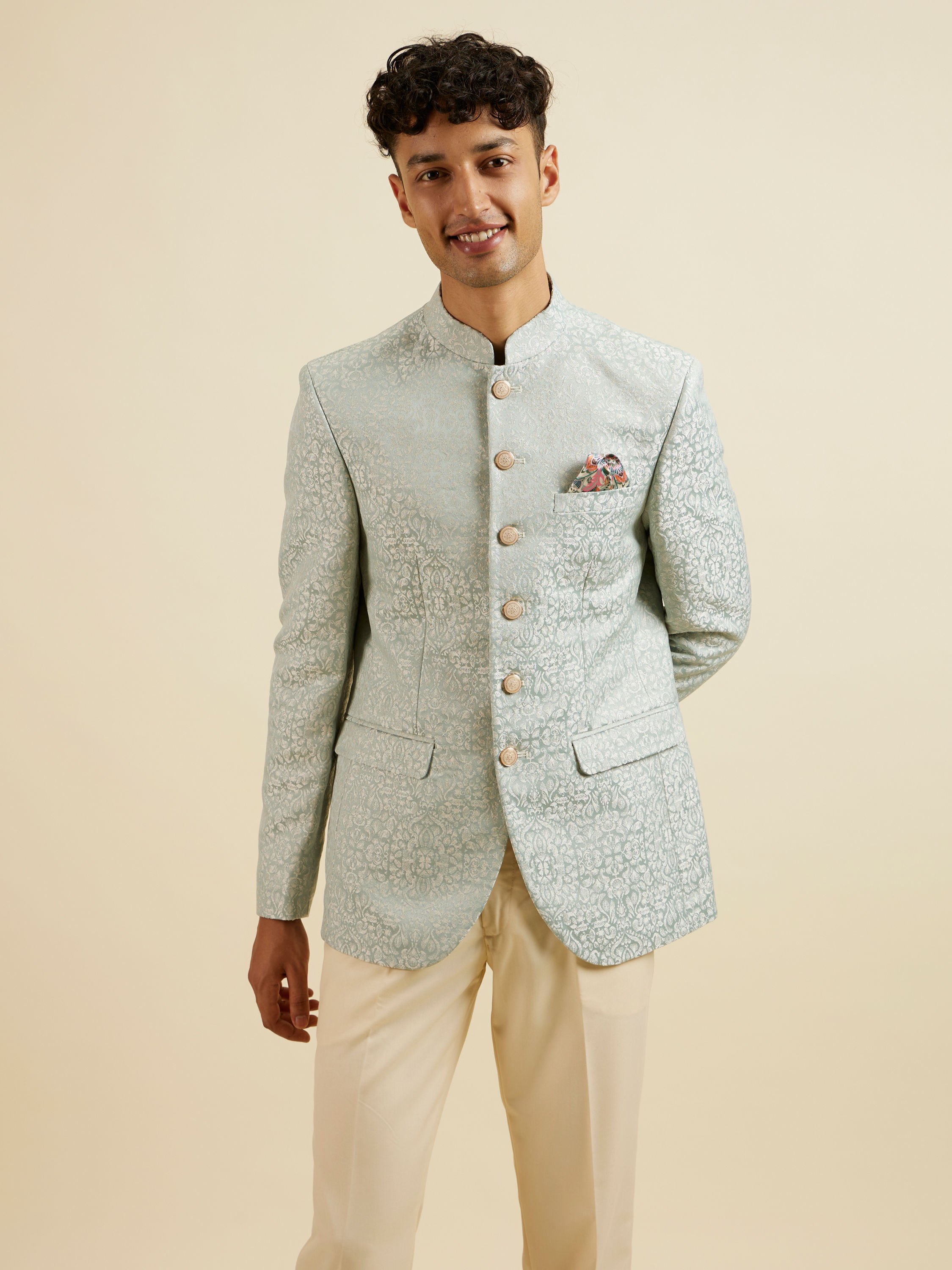 Manyavar Men Light Blue Jodhpuri Suit