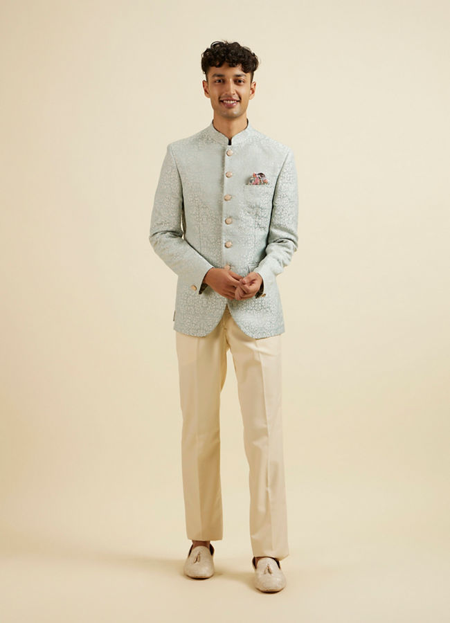 Manyavar Men Light Blue Jodhpuri Suit