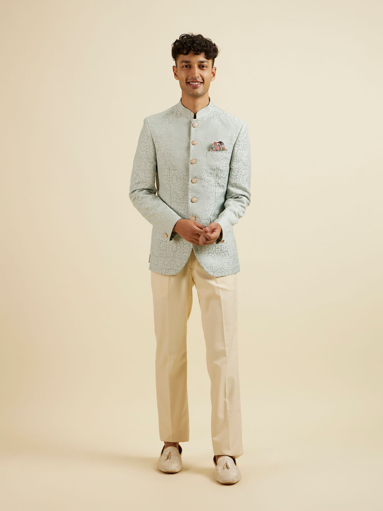 alt message - Manyavar Men Light Blue Jodhpuri Suit image number 2