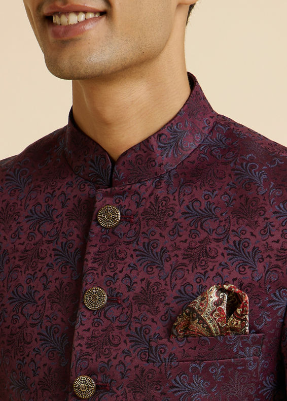Manyavar Men Wine Floral Jaal Patterned Jodhpuri Suit