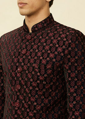 alt message - Manyavar Men Kohl Black Floral String Patterned Jodhpuri Suit image number 1