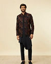Manyavar Men Navy Blue Fern Embroidered Indo Western