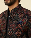 Manyavar Men Navy Blue Fern Embroidered Indo Western