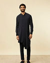 Manyavar Men Navy Blue Fern Embroidered Indo Western
