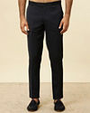 Manyavar Men Navy Blue Fern Embroidered Indo Western