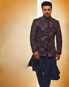 Navy Blue Fern Embroidered Indo Western