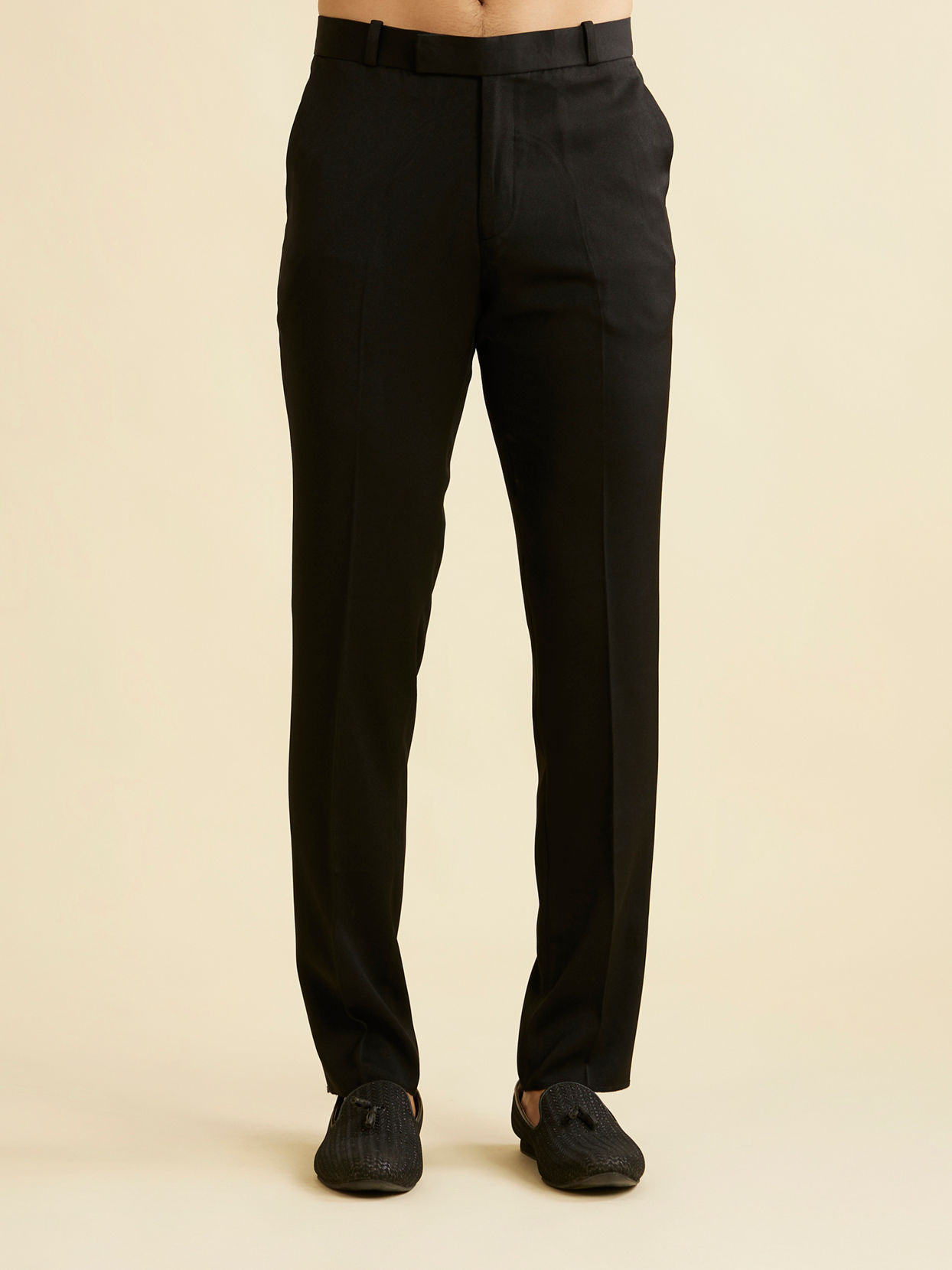 Manyavar Men Midnight Black Indo Western Set with Fern Motifs in a Fish Scale Pattern
