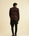 Manyavar Men Midnight Black Indo Western Set with Fern Motifs in a Fish Scale Pattern