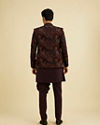 alt message - Manyavar Men Wine Red Indo Western Set with Fern Motifs in a Fish Scale Pattern image number 5